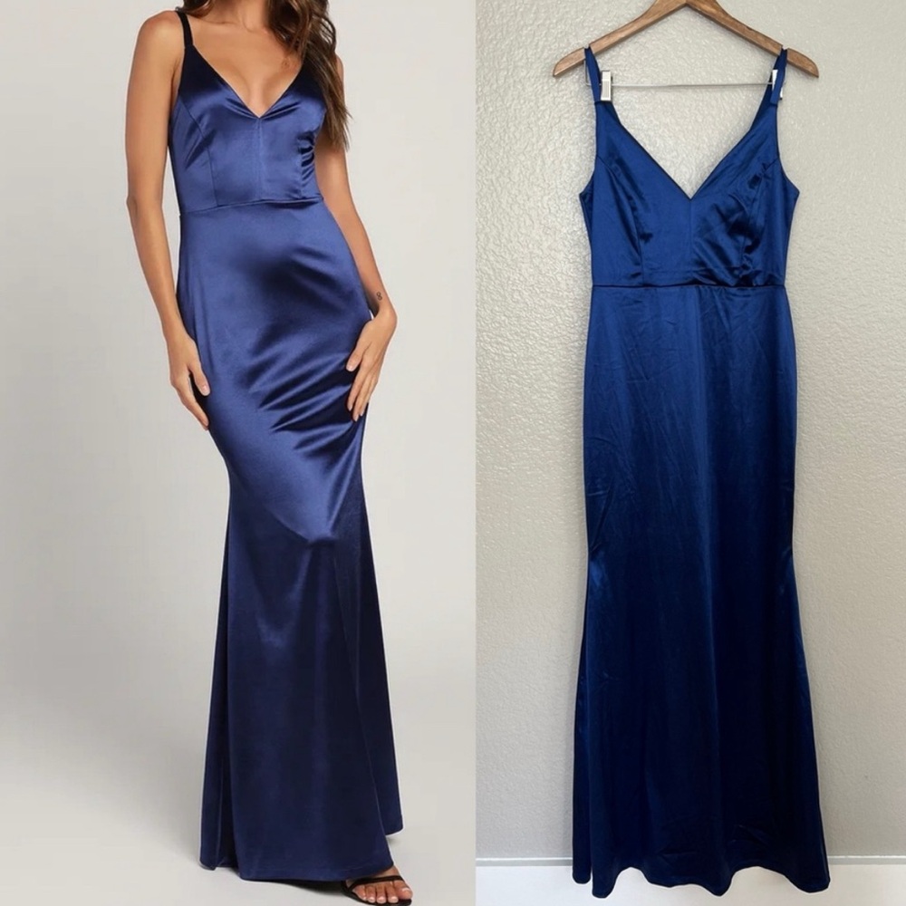 Melora Navy Blue Satin Sleeveless Maxi Dress